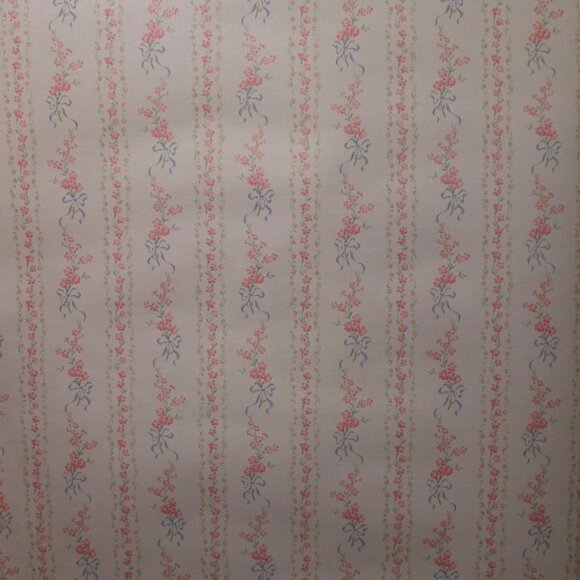 Vintage 1980s Floral Stripe Motif Wallpaper - Picture 2 of 8